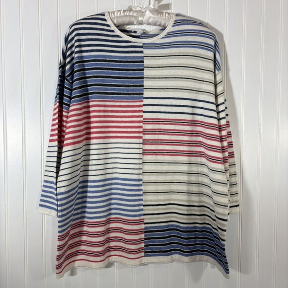 J.Jill Womens Striped Lightweight Sweater Size L Blue Red Coastal Classic USA - Picture 1 of 10